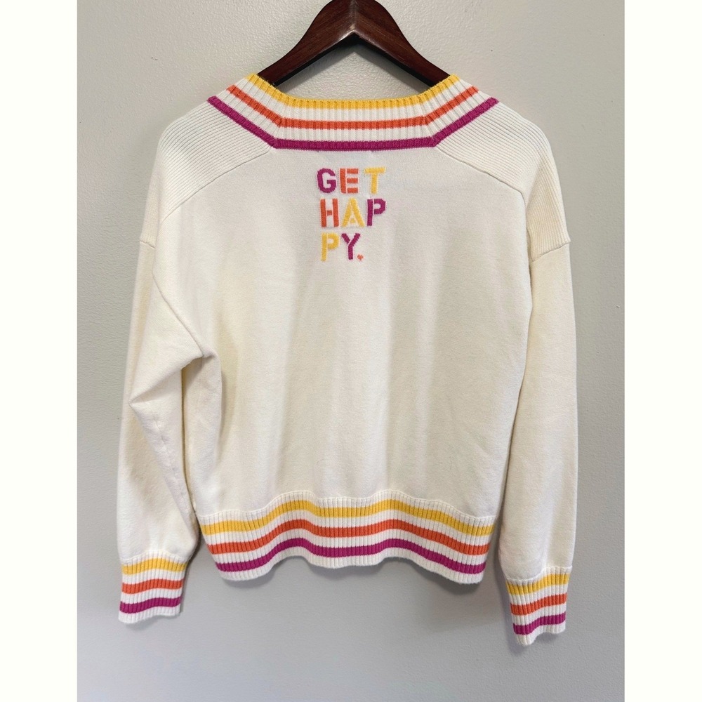 XOKR Kerri Rosenthal Women's "Get Happy" V-Neck Striped Sweater Size Large NWT - Picture 3 of 10